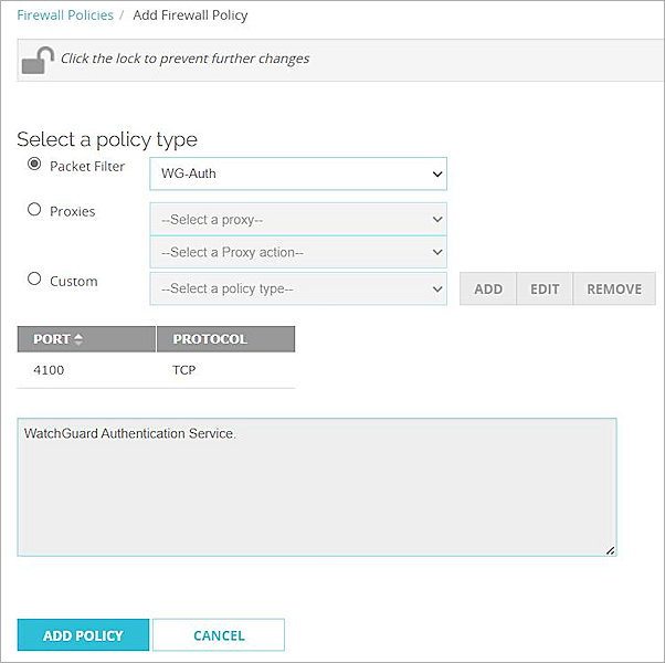 Screenshot of the settings on the Add Firewall Policy page.
